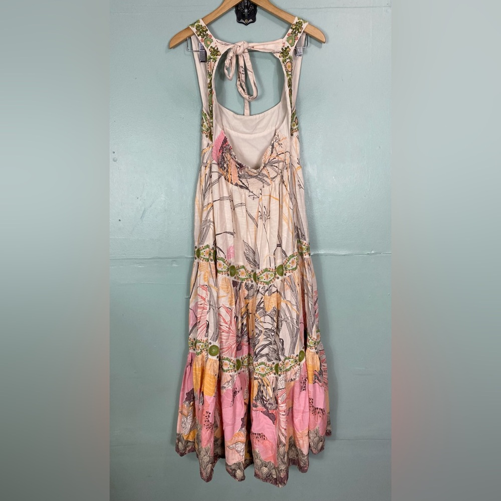 Anthropologie Square Neck Floral Embroidered Beaded Maxi Dress Small Petite - Picture 8 of 16
